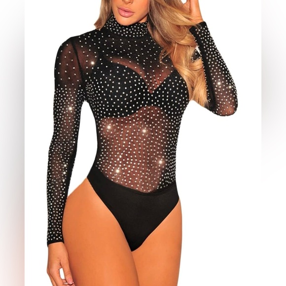 Mesh body suit with mini silver studs. Size Small - Picture 1 of 14